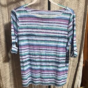 Gloria Vanderbilt Blue and Purple Striped Blouse